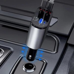 Potente cargador de teléfono de carga rápida para coche de 100W con dos cables USB USB-C y voltímetro Užsisakykite Trendai.lt 20