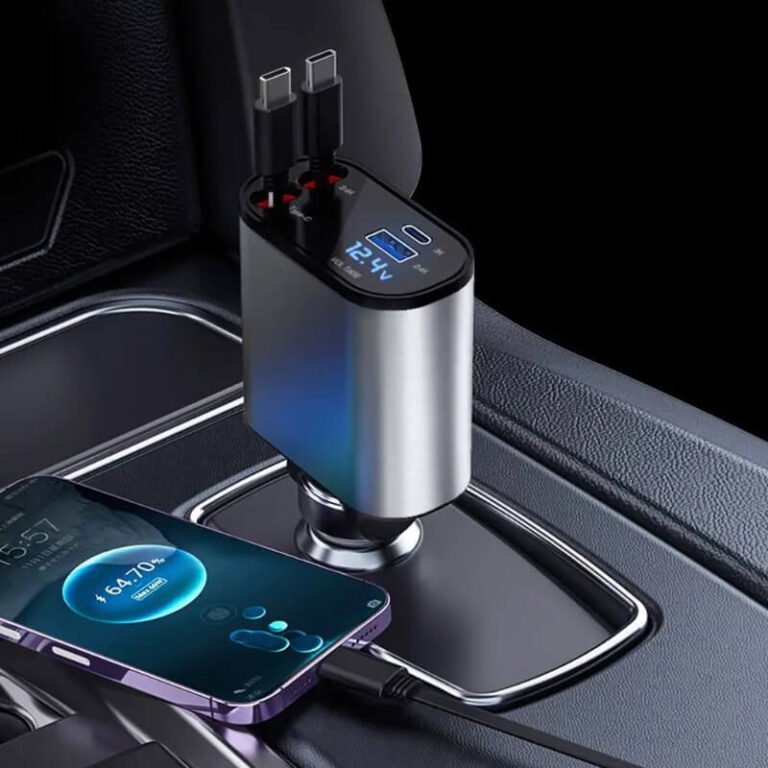 Potente cargador de teléfono de carga rápida para coche de 100W con dos cables USB USB-C y voltímetro Užsisakykite Trendai.lt 8